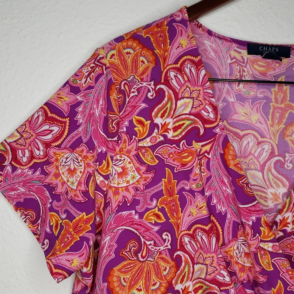 Chaps Floral Paisley Liquid Knit Babydoll Blouse Size 2X Plus Size Bohemian